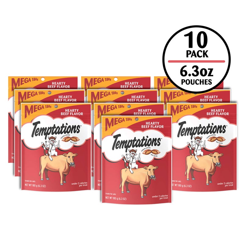 Temptations Classic Crunchy and Soft Cat Treats Hearty Beef Flavor, 6.3 oz. Pouch (Pack of 10) - Image 2